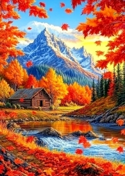 Sunature Diamond Painting Art Full Square Round Drills Autumn Mountain Diamond Painting Kit
