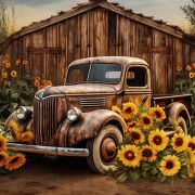 Sunature Diamond Painting Art Full Square Round Drills Cabin Truck Diamond Painting Kit