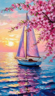 Sunature Diamond Painting Art Full Square Round Drills Pink Sailboat Diamond Painting Kit