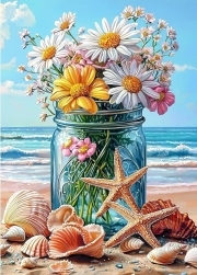 Sunature Diamond Painting Art Full Square Round Drills Beach Flowers Diamond Painting Kit