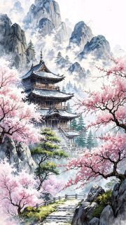 Sunature Diamond Painting Art Full Square Round Drills Pavilion Mountain Diamond Painting Kit