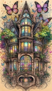 Sunature AB Diamond Painting Art Full Square Round Drills Butterflies Castle Diamond Painting Kits (5-10 AB Colors)