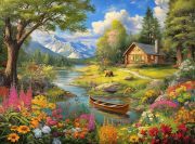 Sunature Diamond Painting Art Full Square Round Drills Cabin Lake Diamond Painting Kit