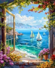 Sunature Diamond Painting Art Full Square Round Drills Sail Boat Landscape Diamond Painting Kits