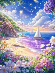 Sunature Diamond Painting Art Full Square Round Drills Sailboat Beach Diamond Painting Kit