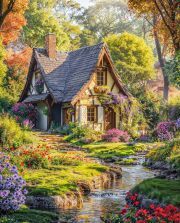 Sunature Diamond Painting Art Full Square Round Drills Cabin Landscape Diamond Painting Kits