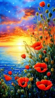 Sunature Diamond Painting Art Full Square Round Drills Sunset Flowers Sea Diamond Painting Kit