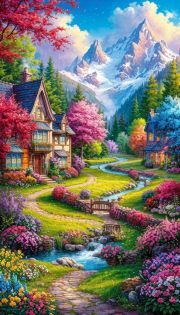 Sunature Diamond Painting Art Full Square Round Drills Cabin Landscape Diamond Painting Kit