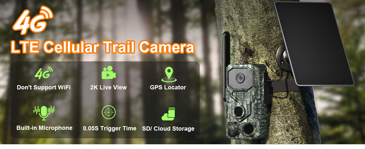 4G LTE Cellular Trail Cameras with Night Vision Motion Activated Waterproof, Wireless Game Cameras 0.05s Trigger Motion Activated, Real-Time Alerts for Wildlife Monitoring, Color Night Vision