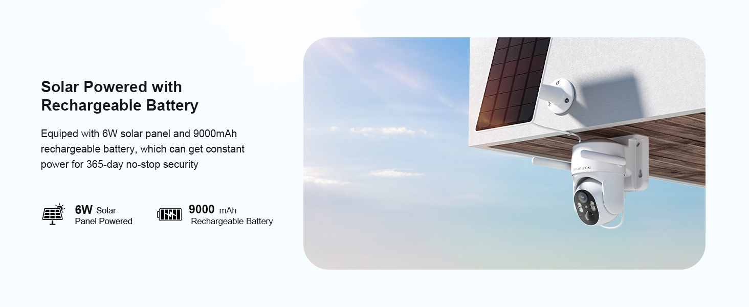 2 Pcs WiFi Camera Wireless Outdoor, Solar-Powered Security Camera, Motion Detection, Real-Time Alerts, 2K HD Color Night Vision, Two-Way Talk, 360° PTZ, SD/Cloud Storage, Remote Access, No Monthly Fee