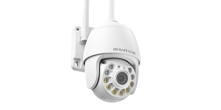 HOSAFE plug-in 24/7 PTZ WiFi security camera for home and garage monitoring