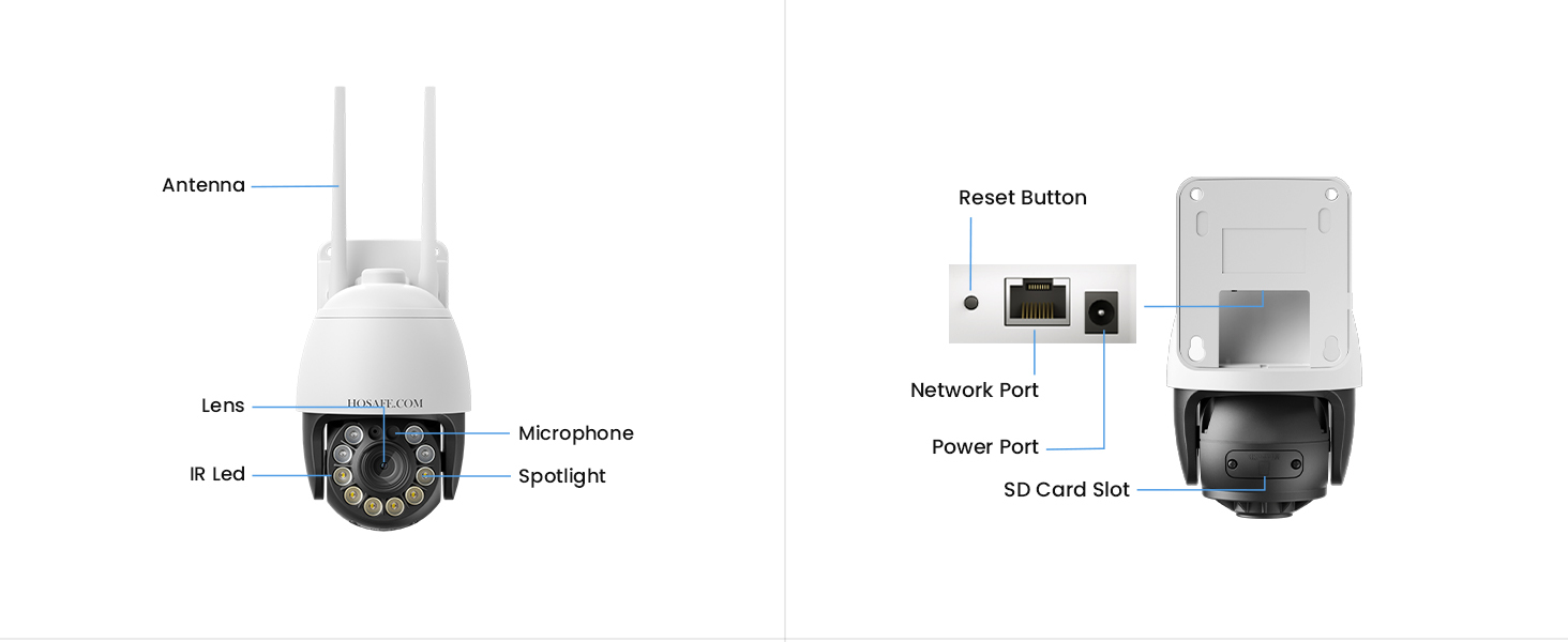Security Camera Outdoor Wired with Night Vision Color, 360 WiFi Cameras for Home Security, Waterproof Video Surveillance Cameras, Motion Detection, Auto Tracking & Alarm, Fee Phone App and PC Software
