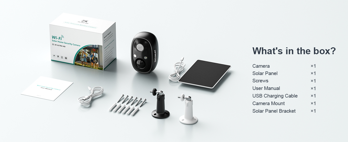 1 PC 2K HD Solar Security Camera, Wireless WiFi Camera, Surveillance Camera Outdoor, Motion Detection, Color Night Vision, 2-Way Talk, SD/Cloud Storage, Remote Access, Suitable for Outdoor, Backyard and Garage