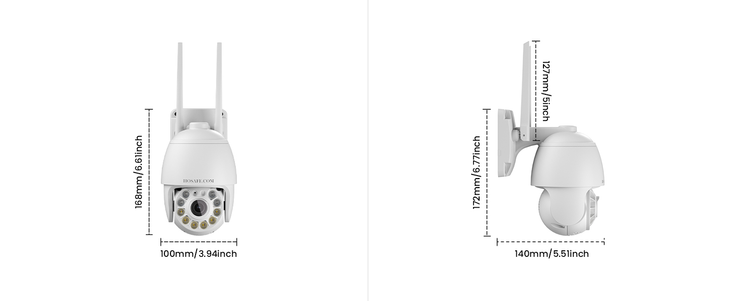 HOSAFE.COM Cameras for Home Security Outdoor WiFi, Plug-in 24/7 Video Surveillance System, Spotlight Color Night Vision, Human Motion Detection, PTZ Auto Tracking, Two Way Talk, Waterproof