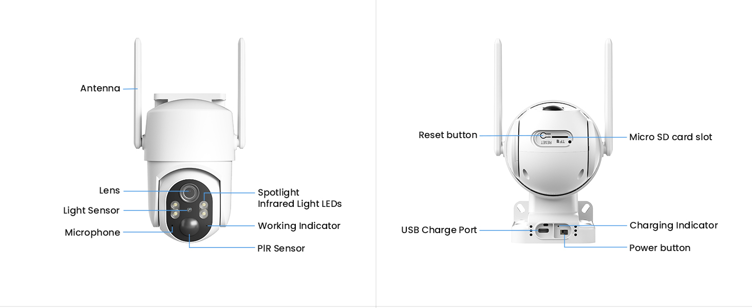 2 Pcs WiFi Camera Wireless Outdoor, Solar-Powered Security Camera, Motion Detection, Real-Time Alerts, 2K HD Color Night Vision, Two-Way Talk, 360° PTZ, SD/Cloud Storage, Remote Access, No Monthly Fee