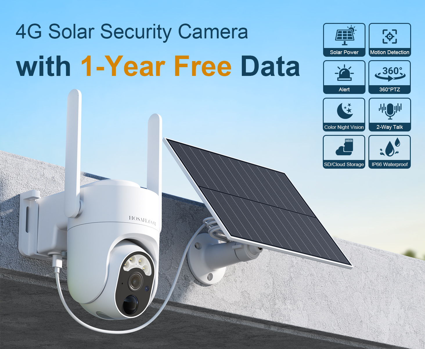HOSAFE 4G Solar PTZ Camera with 1-Year Data