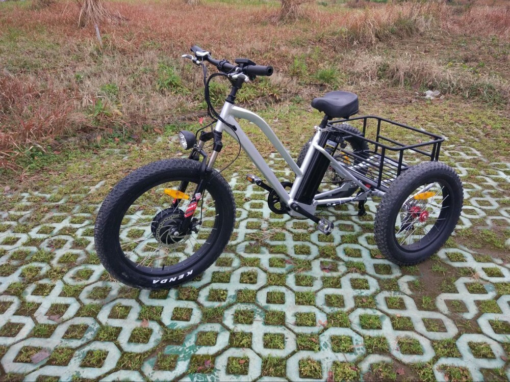 pedal assist 3 three wheel fat tire electric cargo tricycle trike bike