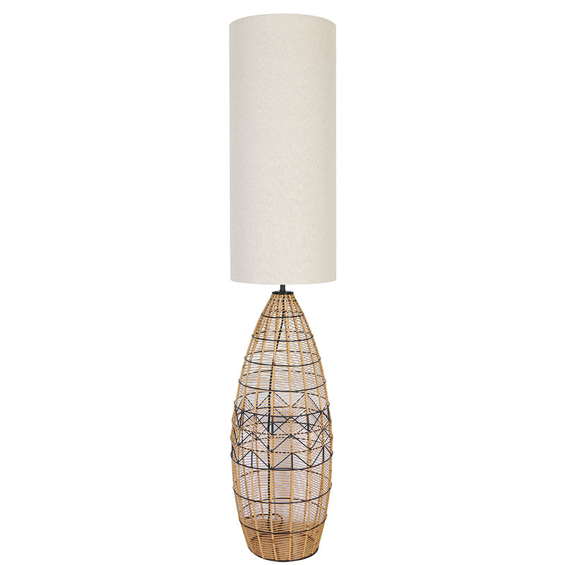 Floor Lamp Paper Rope And Metal Column Fabric Drum Shade Floor Lamp Paper Rope And Metal Column, Paper Column Floor Lamp