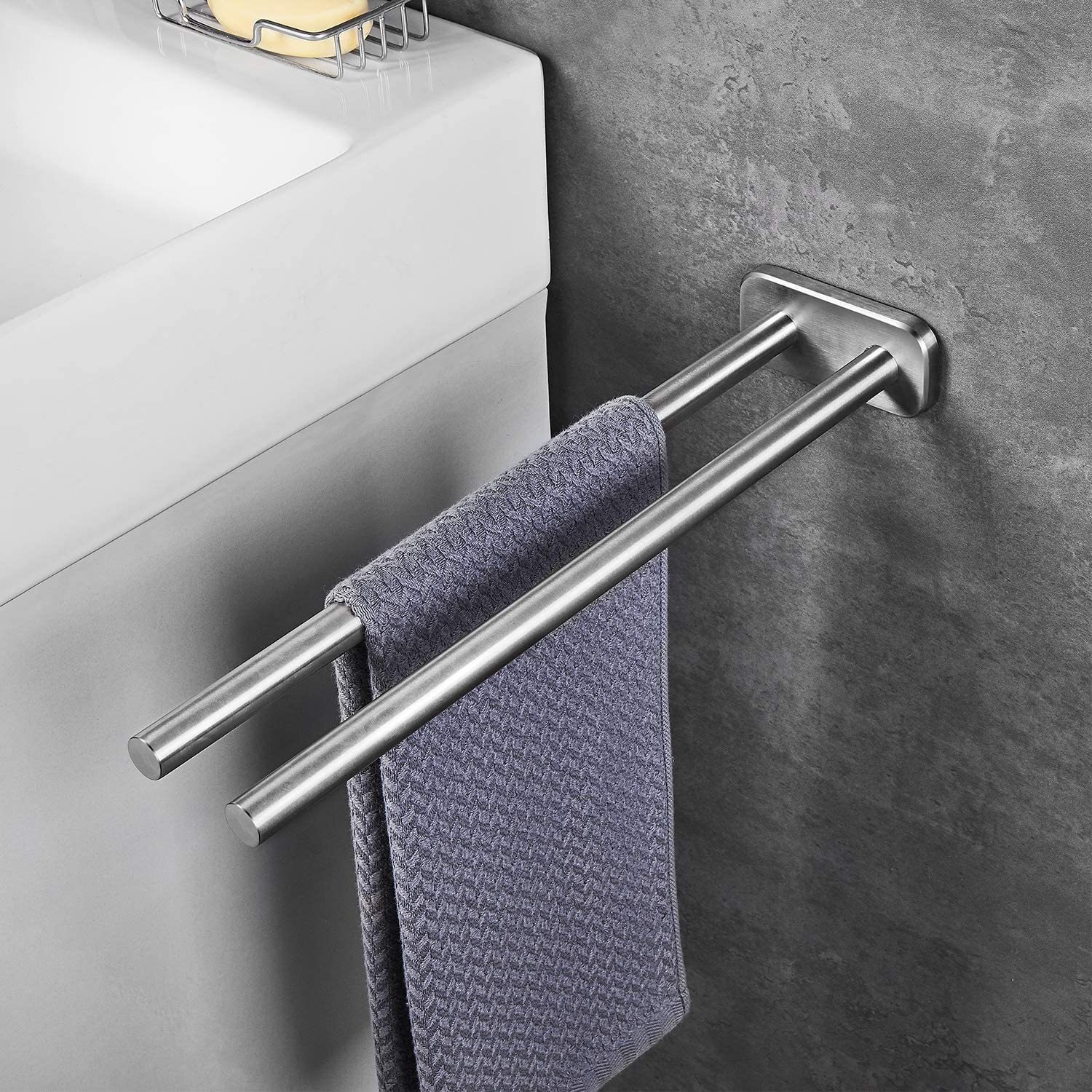 JS Hand Towel Rail 40 cm Double Arm Brushed Stainless Steel Towel Rail