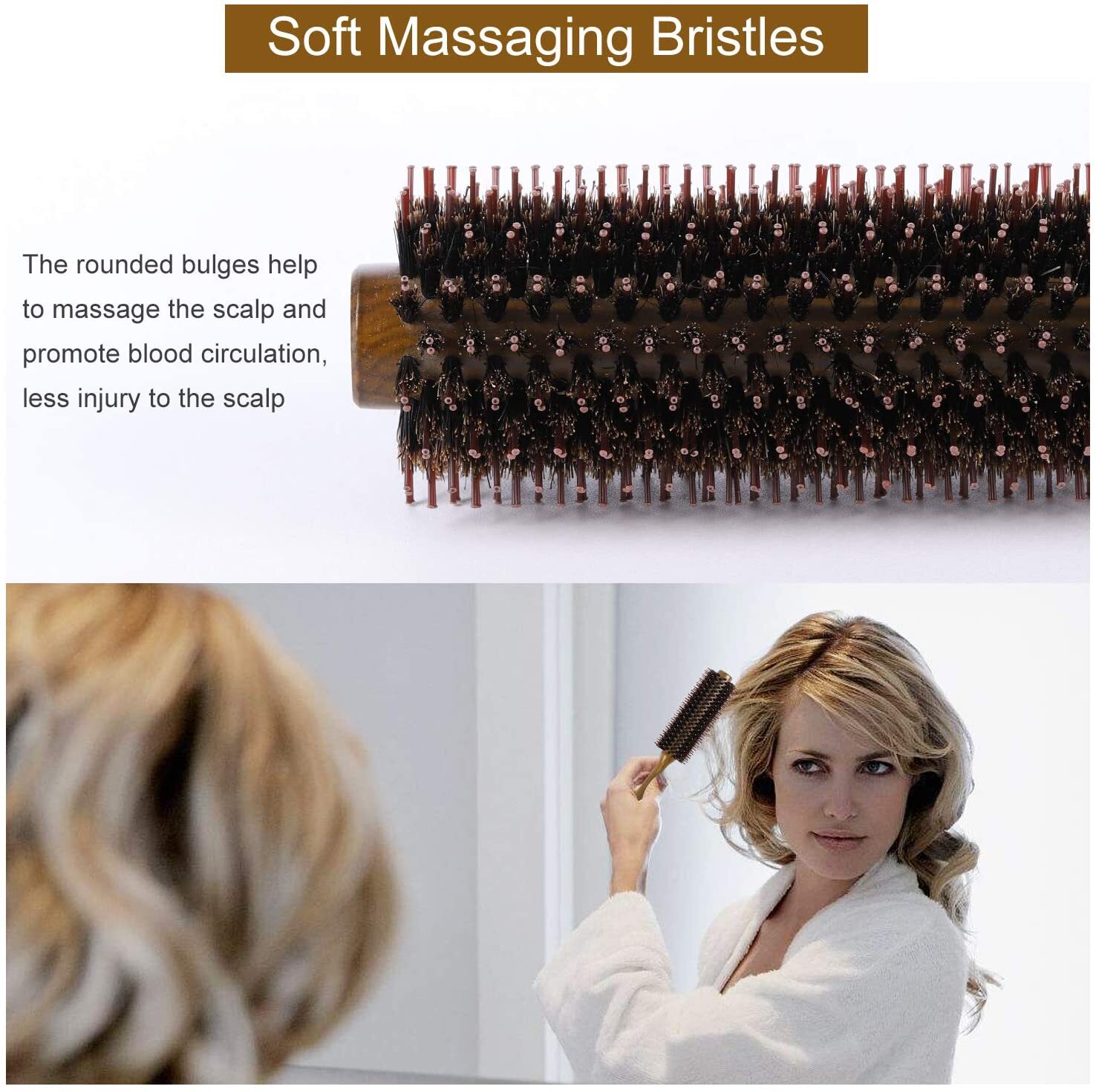 Round Hair Brush, Bamboo natural hair brush with needle-handle comb Wild boar bristle hair brush for long hair, short and medium-length hair, hair brush women for blow-drying curls, round hair brush men Round hair brush set Bamboo natural hair brush with needle-handle comb Wild boar bristle hair brush for long hair, short and medium-length hair, hair brush women for blow-drying curls, round hair brush men hair brush