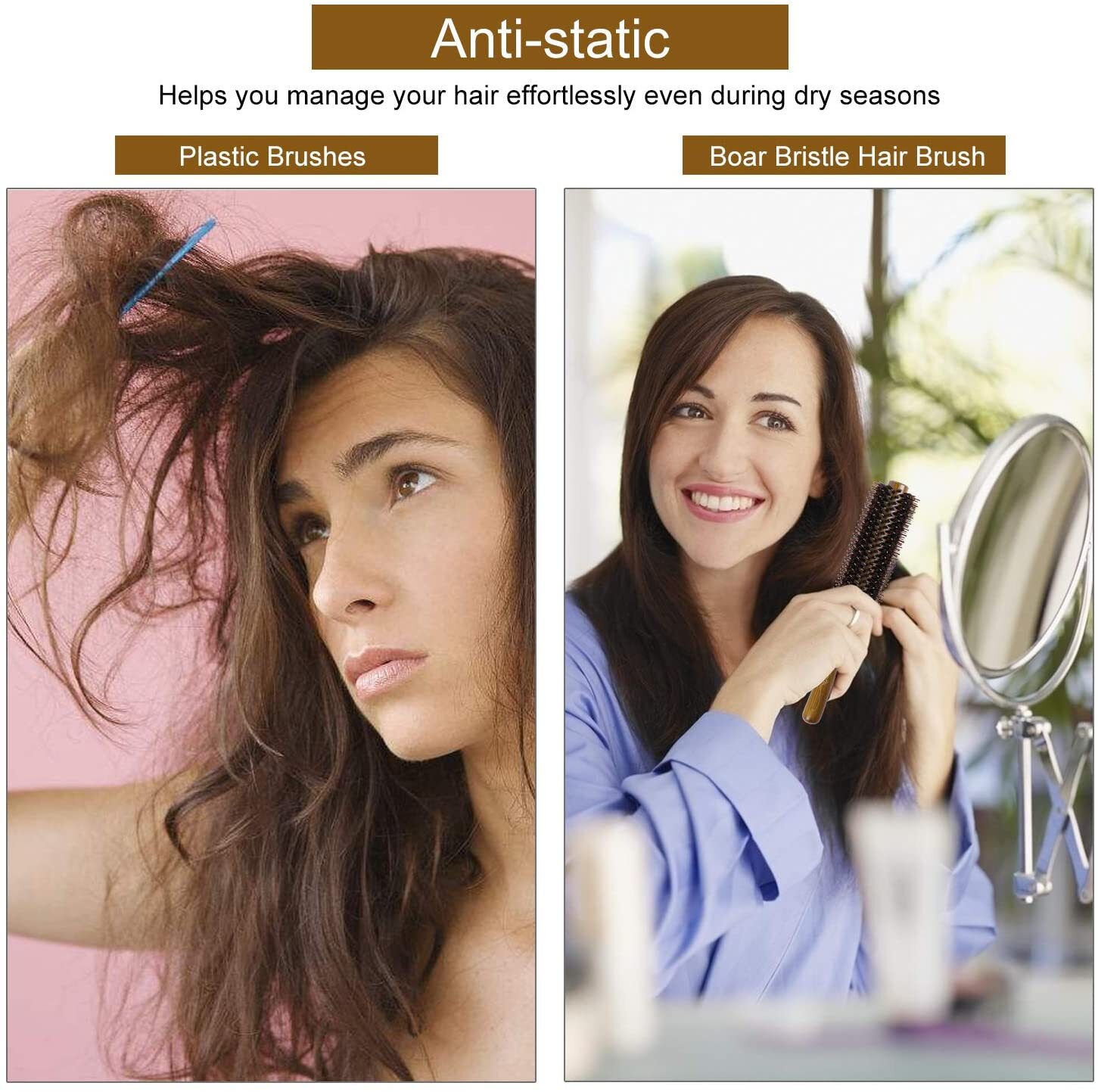 Round Hair Brush, Bamboo natural hair brush with needle-handle comb Wild boar bristle hair brush for long hair, short and medium-length hair, hair brush women for blow-drying curls, round hair brush men Round hair brush set Bamboo natural hair brush with needle-handle comb Wild boar bristle hair brush for long hair, short and medium-length hair, hair brush women for blow-drying curls, round hair brush men hair brush