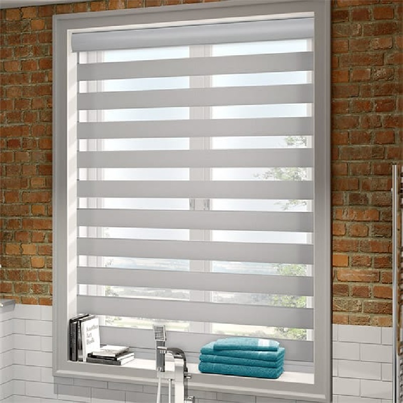 Electric Horizontal Dual Roller Zebra Blinds Window Roller Shade Blackout White 