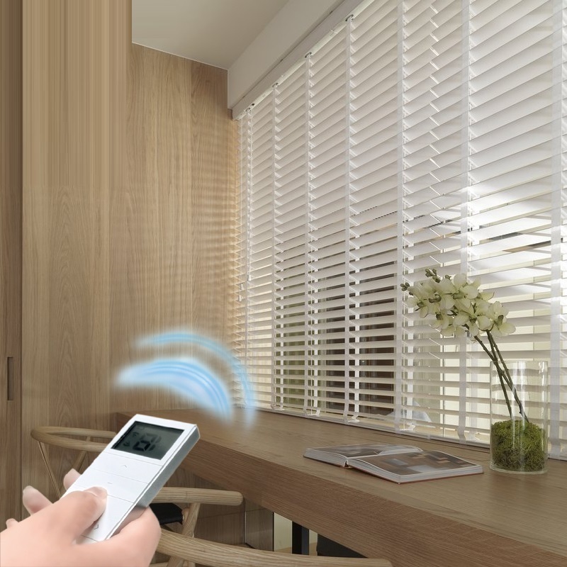 Electric Wood Blinds Motorized Basswood Shades Window Wooden
