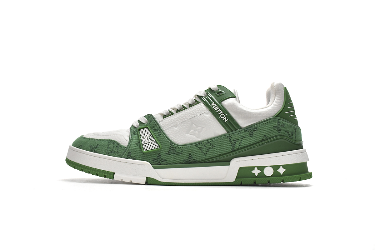 Pre-owned Lv Trainer Sneaker Low White Green In White/green