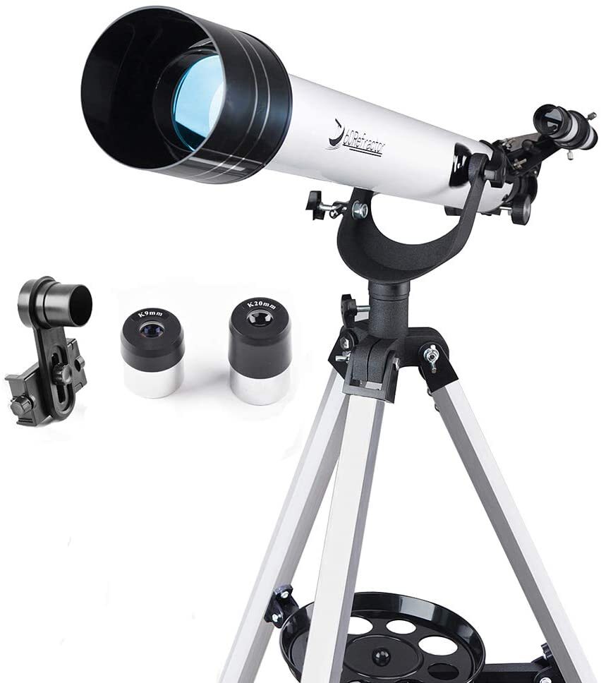 Kids and Beginners Refractor Telescope for Adults Silver Fully-Coated Glass Optics 60mm Aperture 700mm Astronomical Monocular Telescope Adjustable-Height Tripod and 3 Replaceable Eyepieces 