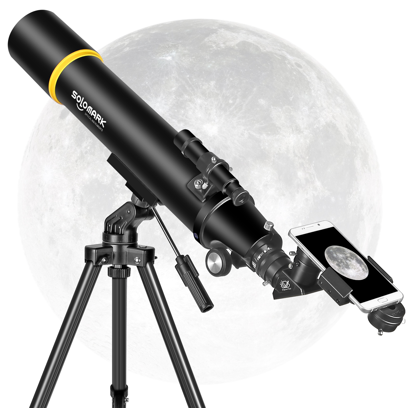 HUGERSTAR Télescope Astronomique Professionnel Pour Adultes & Enfants Débutants, 80/500mm Télescope Réfracteur Portable Avec Trépied Réglable, Adaptateur Téléphone, Sac à Dos & Autocollants Spatiaux