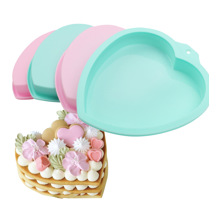 Round or Heart Shaped Silicone Cake Pan Nonstick Cake Baking Molds for Wedding Birthday Party Valentine Lake Blue Heart-Shaped 8 Inches