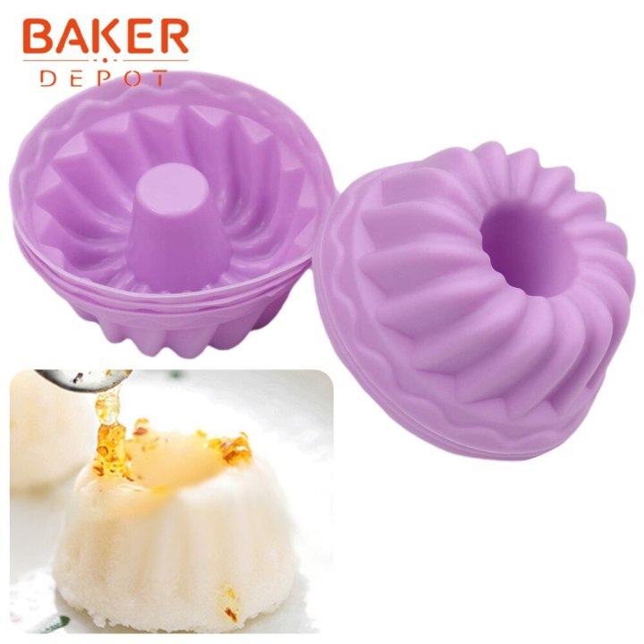 BAKER DEPOT 2 Pack Swirl Silicone Fluted Cake Pans for Baking 8 Inch Round  Tube Mould Non-Stick Mousse Chocolate Cakes Pan for Jello Bread