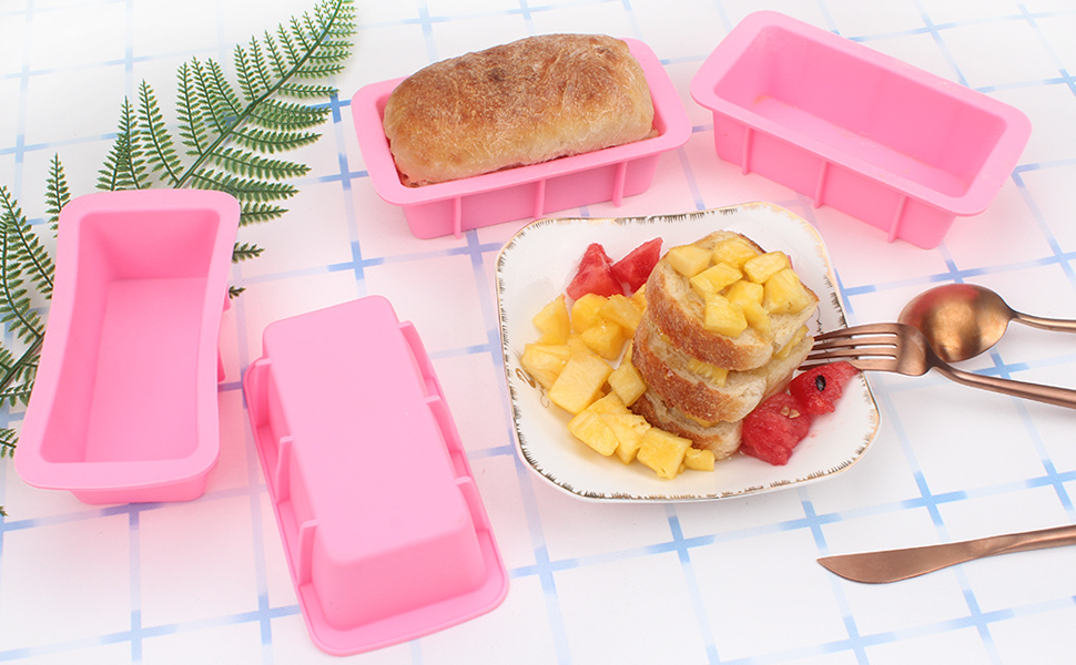 BAKER DEPOT Set of 4 Silicone Mini Bread Loaf Pans for Baking