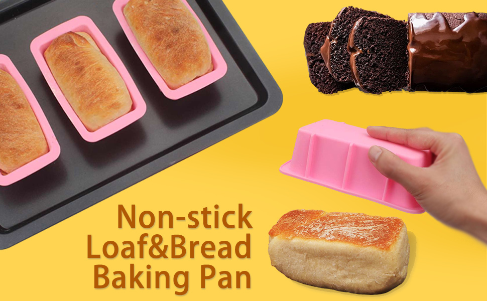 BAKER DEPOT Set of 4 Silicone Mini Bread Loaf Pans for Baking