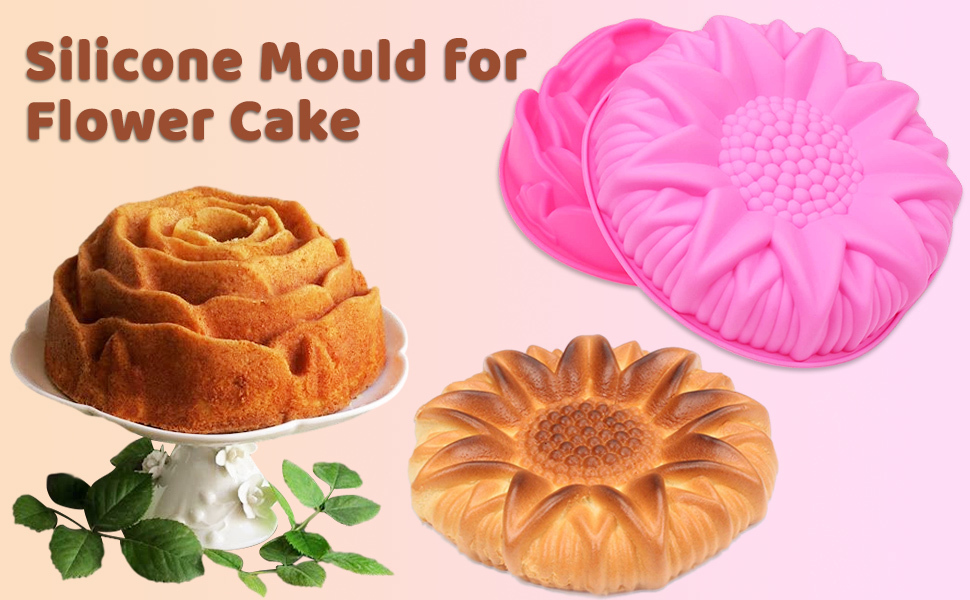 BAKER DEPOT 3 Pack Silicone Flower Shaped Cake Mould 9 Inch Large