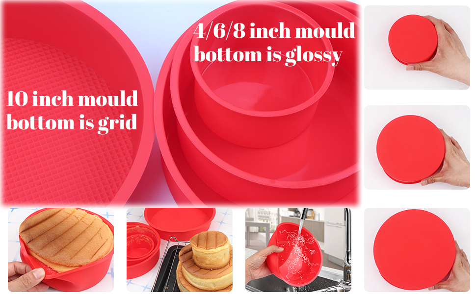 SILIVO 8 inch Round Cake Pans - Set of 3 Silicone Molds for Baking