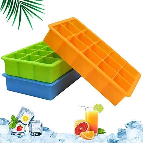 Silicone Ice Cube Trays Set of 2, Easy Release 15 Square Ice Trays with  Removable Lid & Bin Reusable Freezer Ice Trays Stackable for Whiskey