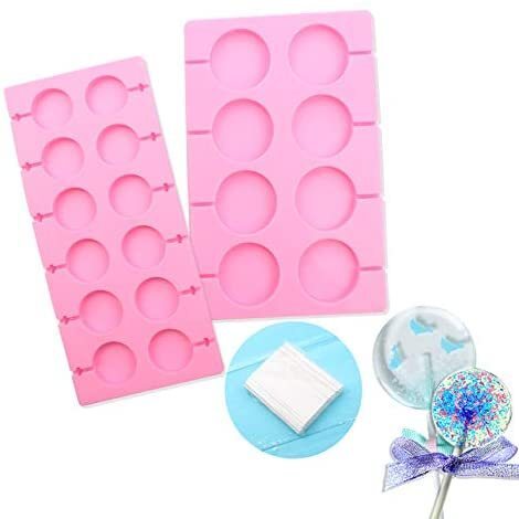 2x 12-Capacity Round Chocolate Hard Candy Silicone Lollipop Molds