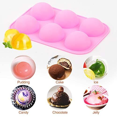 Jelly Craft DIY Cake Baking Cup Cake 4pcs Medium Semi Sphere Silicone Mold for Baking with 6 Holes Round Shape Half Sphere Chocolate Liner Perfect for Chocolate Bomb Pudding Muffin