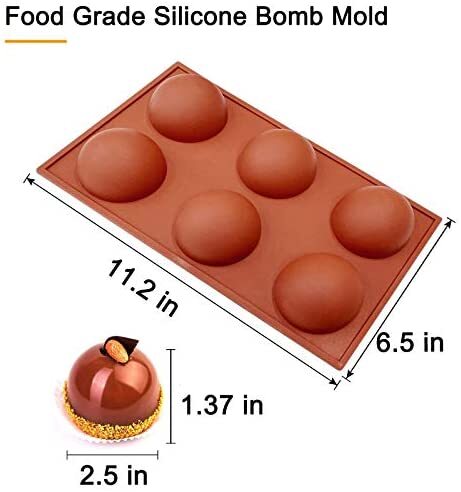 Silicone Cake Molds Hot Chocolate Bombs Mold 2" Half Ball Sphere 3 Pack 6 Cups 