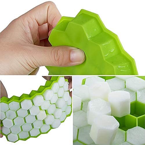 2x Silicone Ice Cube Trays 74Honeycomb Flexible Fast Frozen with Lid for Whiskey 