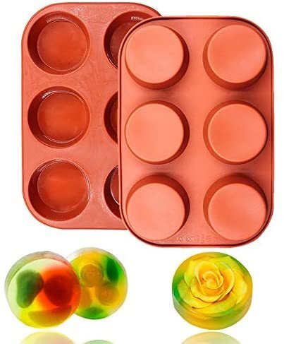 Baker Depot 6 Cavity Round Silicone Mold for Muffin Cupcake, Bread, Handmade Soap Set of 2