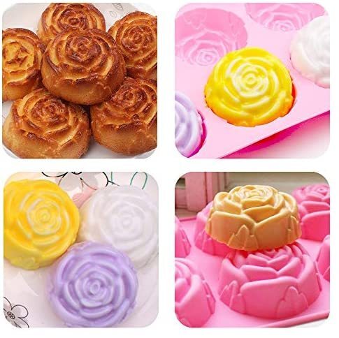 BAKER DEPOT Silicone Bakeware Mold For cake chocolate Jelly Pudding Dessert  Molds 12 Holes With Flower Heart Shape Set of 3