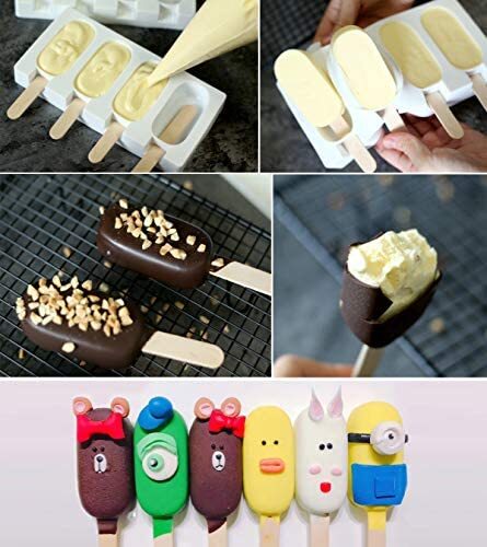 1 PACK, Small Animals HENGYI Popsicle Molds,1 Pack Silicone Ice Pop Molds 4 Cavities,Homemade Ice Cream Mold Unicorn and Fruits with 10 Plastic Rods for DIY Ice Cream 