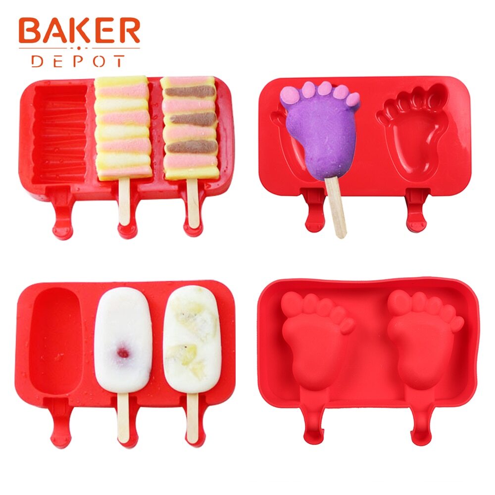 Different Shapes Reusable Silicone DIY Popsicle Maker with Sticks 2 Pack 4 Cavity Ice Cream Bar Molds with Lid Homemade Ice Pop Molds for Egg Bites Lollipop Chocolate & Ice Cube Trays 
