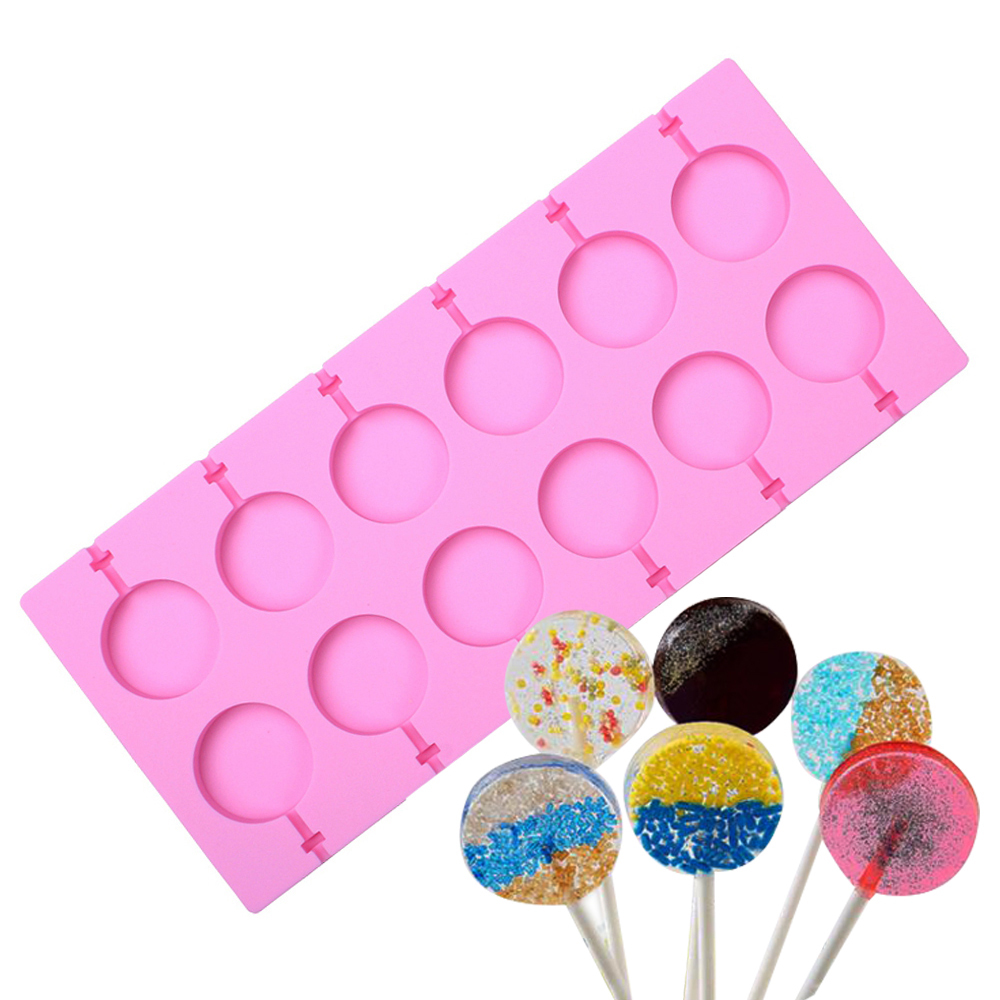 Mujaing 12-Capacity Round Silicone Lollipop Baking Hard Candy Molds 