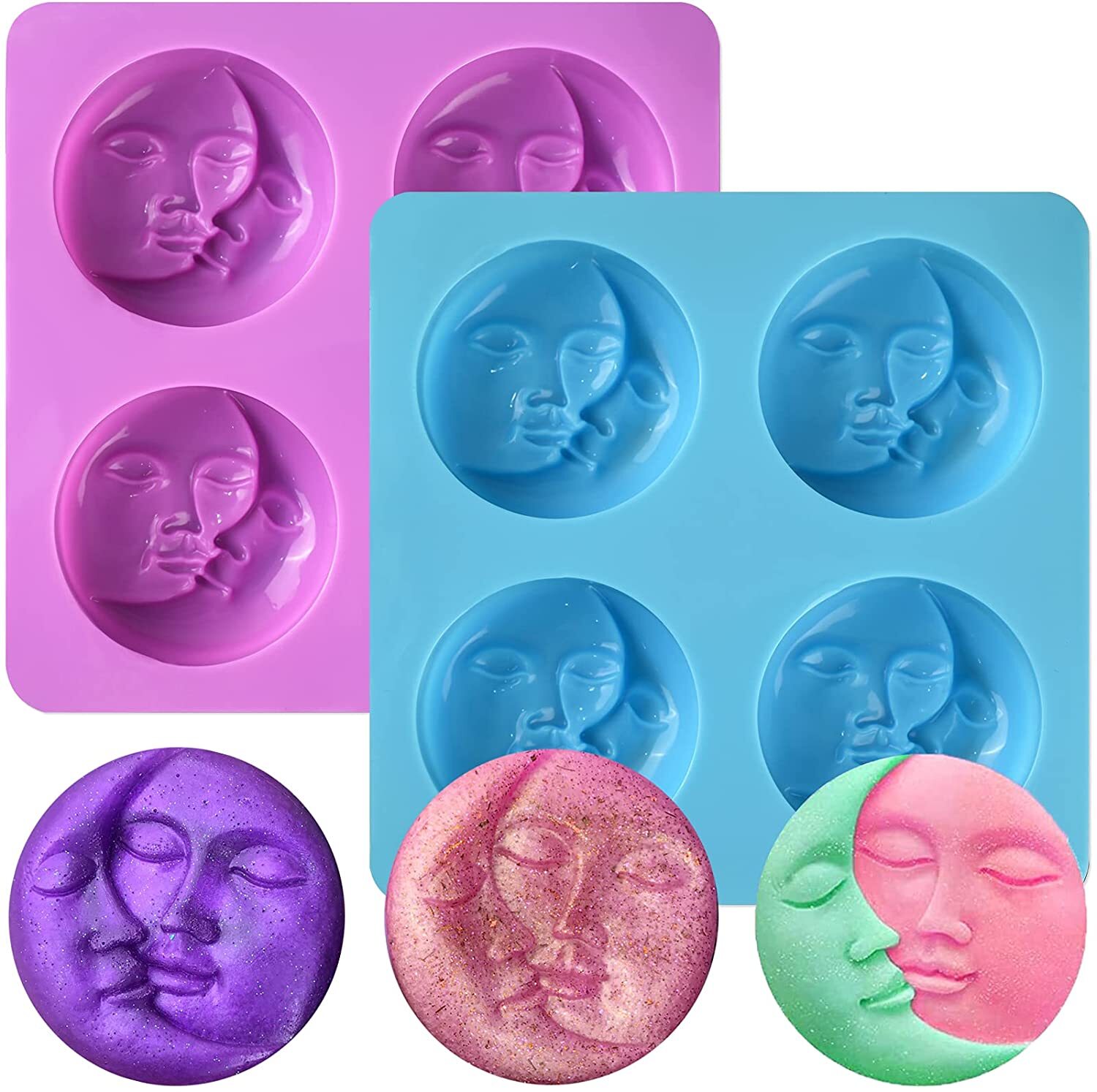 Sun & Moon Faces Silicone Soap Molds Craft Mold DIY Handmade Soap Mould Tool Kit 