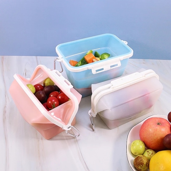1500ml Reusable Silicone Food Storage Box Fresh-keeping Fruits Vegetable  Crisper Foldable Storage Bag