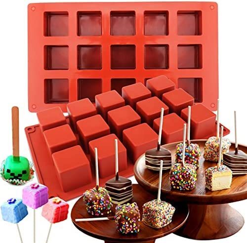 Square Cake Pop Mold Silicone, 2pcs 15 Cavity Cake Pops Molds for