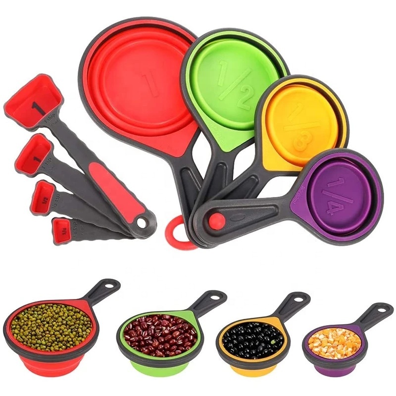 4pcs/set Silicone Measuring Cups And Spoons, Collapsible Measuring Cups  With Marked Spoon